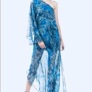 Blue swirl sheer asymmetrical dress
